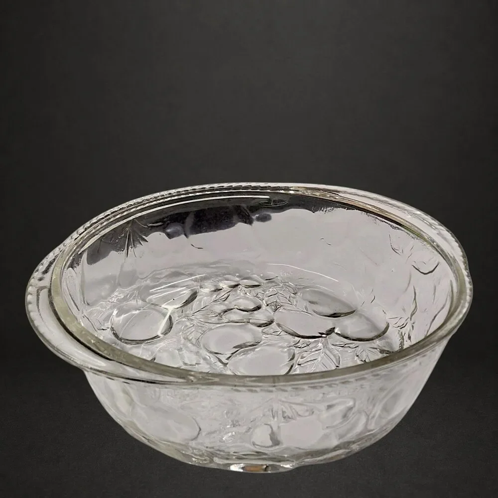 Vintage Libbey Orchard Embossed Nesting Glass Casserole Dish & Pie Pan Set
